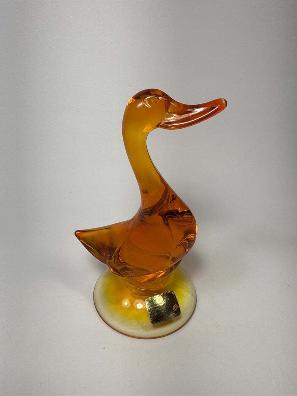 Viking Glass Swan Neck Duck Figurine Persimmon Orange MCM Art Glass Vintage ✨